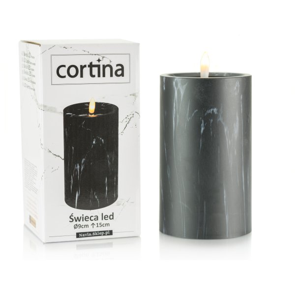 Świeca Led Cortina 15cm - Marmurek Czarny